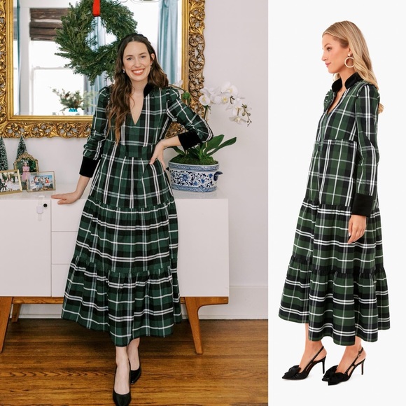 Elegant Green Plaid Dress - Picture 2 of 16